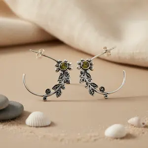 Pendientes de Aro con Perlas Religiosas Chapados en Rodio para Mujer - Product Image 1