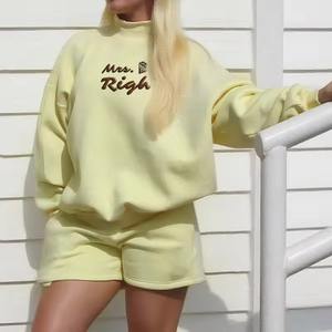 Ensemble sweat-shirt et short pour femme, tricot uni sportif, au-dessus du genou, léger, décontracté, actif, deux pièces, haut et bas - Product Image 5