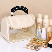 Sac cosmétique transparent en PVC grande capacité, logo personnalisé, sac de maquillage de voyage en PVC, trousse de toilette de voyage avec poignée pour hôtel, salle de sport et salle de bain