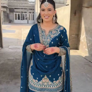 Alta calidad, venta al por mayor, Damas Indias, Salwar Kameez, Color azul marino, ropa de fiesta, traje Sharara Gharara, estilo indio pakistaní - Product Image 1