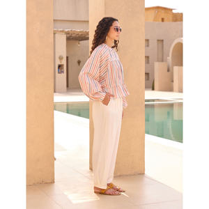 Striped Cotton 2-Piece Short Set <b>Capri</b> Shirt & Lantern <b>Pants</b> - Product Image 5
