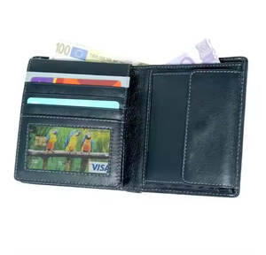 Custom Black Men's RFID Cowhide Leather Wallet Short Slim Design with Zipper <b>Coin</b> <b>Pouch</b> Factory Wholesale Price - Product Image 4