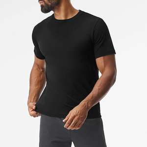 Nuevas camisetas deportivas de cuello redondo negras ligeras de manga corta de Spandex de poliéster personalizadas de alta calidad para hombres ropa de gimnasio - Product Image 1