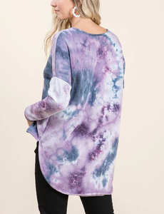 Camiseta de manga larga con cuello redondo estilo informal transpirable azul vaquero con aberturas laterales y hombros descubiertos para mujer, suministro al por mayor - Product Image 5