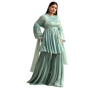 ชุด Kurta Sharara แบบปักผงสีฟ้าพร้อม dupatta สำหรับงานปาร์ตี้งานแต่งงานงานเลี้ยงฉลองชาติพันธุ์โอกาสอินเดีย - Product Image 2