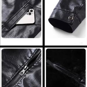 Chaqueta de Cuero para Motociclista de Forro Polar para Hombre, Estilo Otoñal, Cuello Alto, Logotipo Frontal, Prenda Exterior Estándar, Estilo Vintage, Cortavientos Formal - Product Image 5