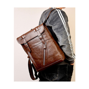 Mochila para ordenador portátil personalizable de gran capacidad, bolsa de viaje portátil de cuero PU para hombre con cierre de cremallera, estilo Vintage, impermeable - Product Image 2