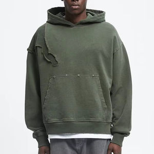 Sweat à capuche pour hommes avec impression personnalisée OEM fabricants 100% coton Vintage vieilli surdimensionné poids lourd à capuche pour hommes - Product Image 1