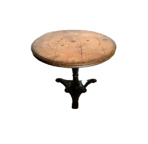 Table basse ronde en bois avec base en fil de métal blanc Table centrale moderne à faible hauteur - Product Image 4