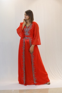 Wedding Party <b>Dress</b> for <b>Women</b> Elegant Modest Fully Hand Embroidered Beaded <b>Kaftan</b> with Full Sleeves - Product Image 3