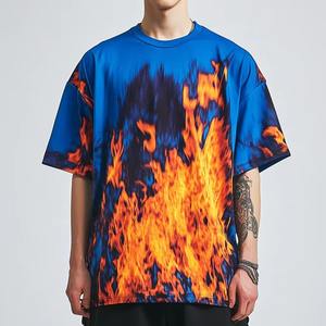 T-shirt d'été surdimensionné pour homme avec flamme graphique 100% coton Hip Hop Streetwear Trendy Trendy Summer Tee - Product Image 1