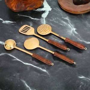 Cubiertos de Madera con Mango Corto de la Mejor Calidad, Utensilios de Cocina y de Servir de Latón Pulido a Mano con Característica de Gran Tamaño en Existencia - Product Image 2