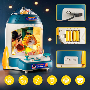 Macchina Gru a Braccio Mini Arcade per Bambini, Design Razzo Blu o Rosa con Luci e Musica, 10 Mini Giocattoli di Peluche - Product Image 3