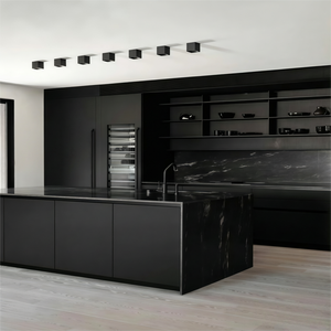 Set Moderno Nero Compatto per Appartamenti: <span class=keywords><strong>Suite</strong></span> di Mobili da Cucina Salvaspazio con Bar per Colazione - Product Image 2