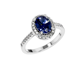 Anillo de Compromiso de Oro Sólido de 14k para Mujer con Detalles de Diamantes Cultivados en Laboratorio con Certificación IGI y Halo de Zafiro Sintético Ovalado, Joyería Fina - Product Image 5