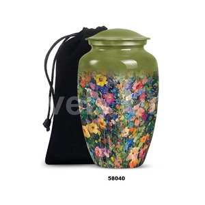 Urna Funeraria de Aluminio Grande con Flores Hermosas para Cenizas Humanas, Urna Decorativa de Aluminio con Bolsa de Terciopelo Gratis - Product Image 1