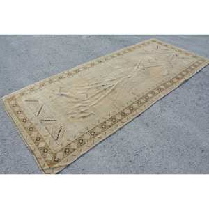 Tapis en laine turque vintage 4.7 X 10.8ft fait à la main Beige marron grand tapis rectangulaire Patchwork Design pour couloir salon - Product Image 3