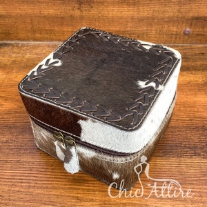 Haute qualité en cuir de vache véritable grand étui à bijoux de voyage pour collier boucles d'oreilles anneaux carré boîte à bijoux organisateur avec fermeture éclair - Product Image 1