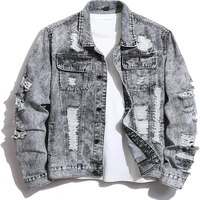 Vente en gros, veste en jean tendance pour hommes, vestes de camionneur en denim décontractées classiques et déchirées, coupe ajustée, veste pour homme
