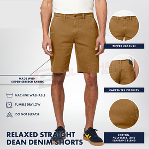 Pantalones cortos vaqueros informales con estilo para hombre con dobladillo vuelto y ajuste elástico con textura lavada vintage - Product Image 3