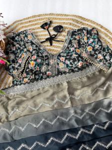 เสื้อส่าหรีผ้าไหมสำหรับสตรีผ้าส่าหรีเนื้อนุ่มบริสุทธิ์เย็บปักตามลำดับขนาด3มม. - Product Image 6