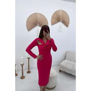 Vestido fucsia con fruncido en el busto - Fucsia - Product Image 3