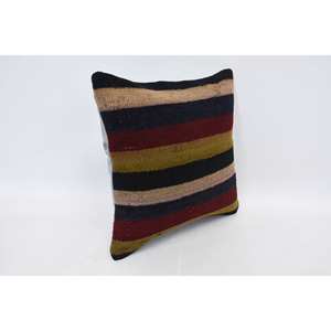 Multicolor Kilim Patchwork Wool Pillow 18x18 Decorative <b>Cushion</b> Vintage <b>Fluffy</b> Leaves Woven <b>Fluffy</b> Leaves Woven <b>Fluffy</b> Leaves - Product Image 3
