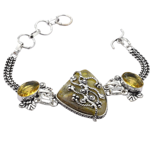 Laiton fait main Vintage géométrique chaîne lien Bracelet élégant mode multicolore jaspe Citrine pierre précieuse fabriqué à la main anniversaire - Product Image 3