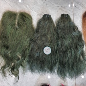 ช่อผมมนุษย์เวียดนามพร้อมที่ปิดผมตรงสีเขียวเข้ม - Product Image 2