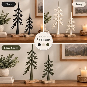 Minimalist Wooden Pine <b>Tree</b> Decor Set 2Pcs Tabletop <b>Christmas</b> Winter Forest Theme Home Decoration - Product Image 3