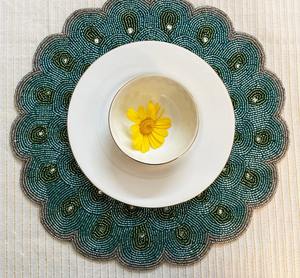 Round Blue Beaded <b>Placemat</b> for <b>Dining</b> <b>Table</b> Decoration Round Blue Beaded <b>Placemat</b> for <b>Dining</b> <b>Table</b> Decoration - Product Image 3