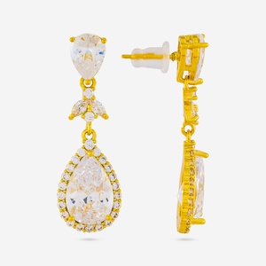 Boucles d'oreilles pendantes chic pour femmes, pour mariage - Plaqué or 7g, forme goutte d'eau, alliage de zinc 192773 - Product Image 3