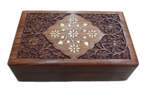 Organizador de joyero de madera hecho a mano de lujo Cajas de madera talladas con flores modernas para almacenar joyas y monedas Ideas de regalo - Product Image 5