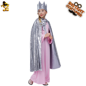 Jubah kostum pesta anak-anak, kostum Cosplay mode payet untuk pesta putri penyihir Halloween warna perak - Product Image 5