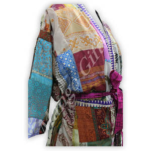 Veste vintage bohème pour femme, ample, multicolore, en patchwork de sari en soie, taille unique et lavable - Product Image 3