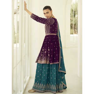 ชุดแต่งงานผ้าจอร์เจตต์สุดหรู สีไวน์ ปักลาย ชุดปาลาซโซ - Product Image 6