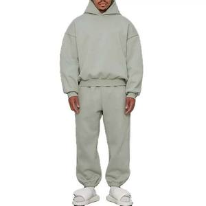 ชุดเซ็ตเสื้อฮู้ดครอปพิมพ์ลายผ้าฝ้ายหนานุ่มสำหรับผู้ชาย กางเกงขายาวลำลอง ชุดแทรคสูทแบบเรียบง่าย สั่งทำโลโก้ได้ - Product Image 6