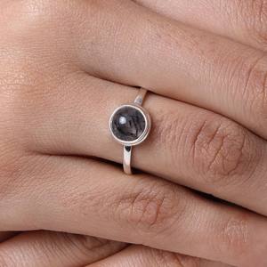 New Arrival <b>Dainty</b> Minimalist 8mm Rutile Black Bezel Setting Solid 925 Sterling Silver Women's Statement <b>Ring</b> with Classic Style - Product Image 4