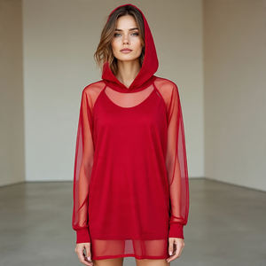 เสื้อฮู้ดตาข่ายโพลีเอสเตอร์แบบสวมหัวของผู้หญิงเสื้อฮู้ดตาข่ายผ้าโพลีเอสเตอร์แขนยาว - Product Image 4