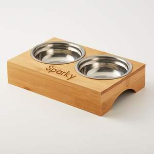Wooden Pet <b>Food</b> <b>Stand</b> with Metal Frame Two Stainless Steel Bowls Elevated <b>Dog</b> Feeder Promotional Pet Product - Product Image 5