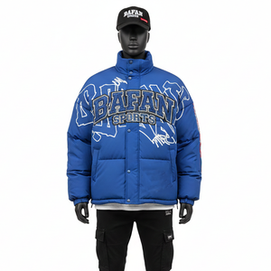 Veste matelassée d'hiver pour homme en tissu polyester bleu avec design de panneaux matelassés, logo brodé personnalisé, veste matelassée pour homme - Product Image 6