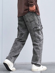 Pantalones vaqueros de mezclilla Cargo para hombre de moda, zapatillas de pierna recta regulares, bolsillos funcionales, informales, cómodos para todos los días, fiesta de Hip Hop duradera - Product Image 5