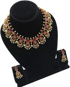 JOYERÍA DEL TEMPLO DEL SUR DE LA INDIA, JOYERÍA DE BODA ANTIGUA TRADICIONAL, COLLAR GARGANTILLA Y CONJUNTO DE JOYERÍA CHAPADO EN ORO PESADO PARA MUJER - Product Image 2