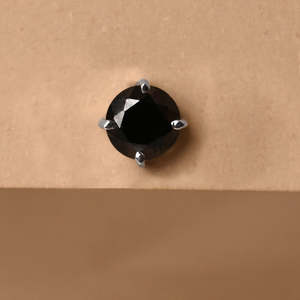 NOVAMART Fine 925 Sterling <b>Silver</b> Men's Earring Black <b>Stud</b> with Water Drop Shape & Princess Cut Diamond 14K Gold Gift for Men Bo - Product Image 2