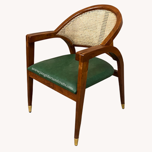 Fauteuil d'appoint vintage en bois massif et rotin tressé, idéal pour café, bureau, salle à manger, hôtel, chambre à coucher, meuble tissé à la main - Product Image 1