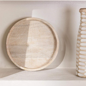 Plateau de service rond en bois fait à la main Design rustique avec poignées pour cuisine, table basse et décoration de la maison - Product Image 4