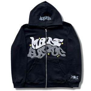 Sweat à capuche zippé surdimensionné personnalisé de haute qualité pour hommes Double fermeture éclair polaire lourde bouffée de coton impression Logo tricoté tissage - Product Image 2