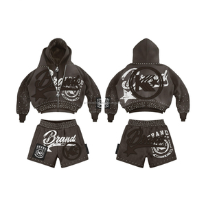 Conjunto Deportivo Personalizado Unisex de Algodón, Sudadera con Capucha y Pantalones Cortos, 2 Piezas, Estampado Serigrafiado, Estilo Holgado para Hombre - Product Image 1