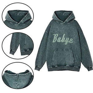 Sweats à capuche unisexes délavés à l'acide avec logo personnalisé fabricants de tissu lourd découpé et cousu - Product Image 5