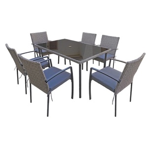 Set da Pranzo da Giardino CARLO in 7 Pezzi in Rattan PE Resistente, Set Tavolo e Sedie Grigio con Cuscini per Giardino, Patio o Balcone - Product Image 5